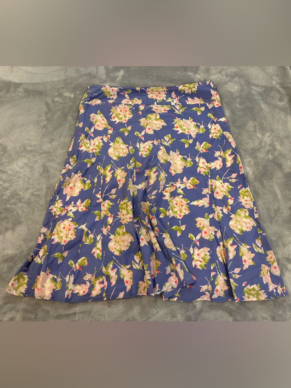 Women’s Liz Claiborne Brand Floral A-Line Blue Skirt/Pink Blossom Print Size 14